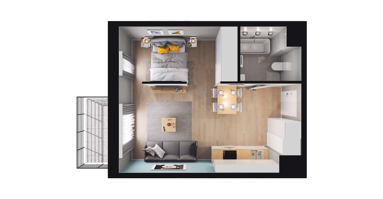 1-pokojowe mieszkanie 33m2 + balkon - Pełny obrazek: 2/8