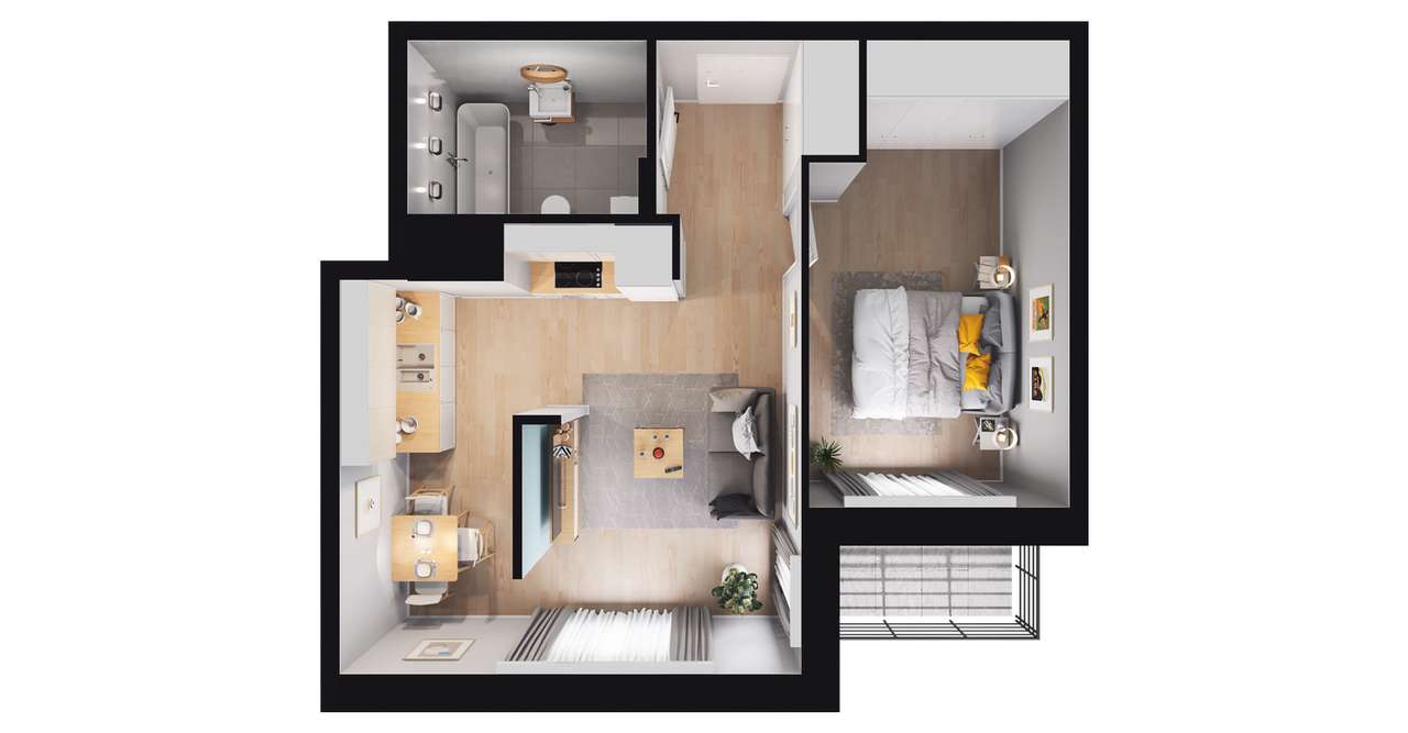 2-pokojowe mieszkanie 41m2 + taras Bezpośrednio - Pełny obrazek: 2/8