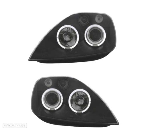 FARÓIS FRONTAIS ANGEL EYES PARA FORD FIESTA MK6 FUNDO PRETO - 1