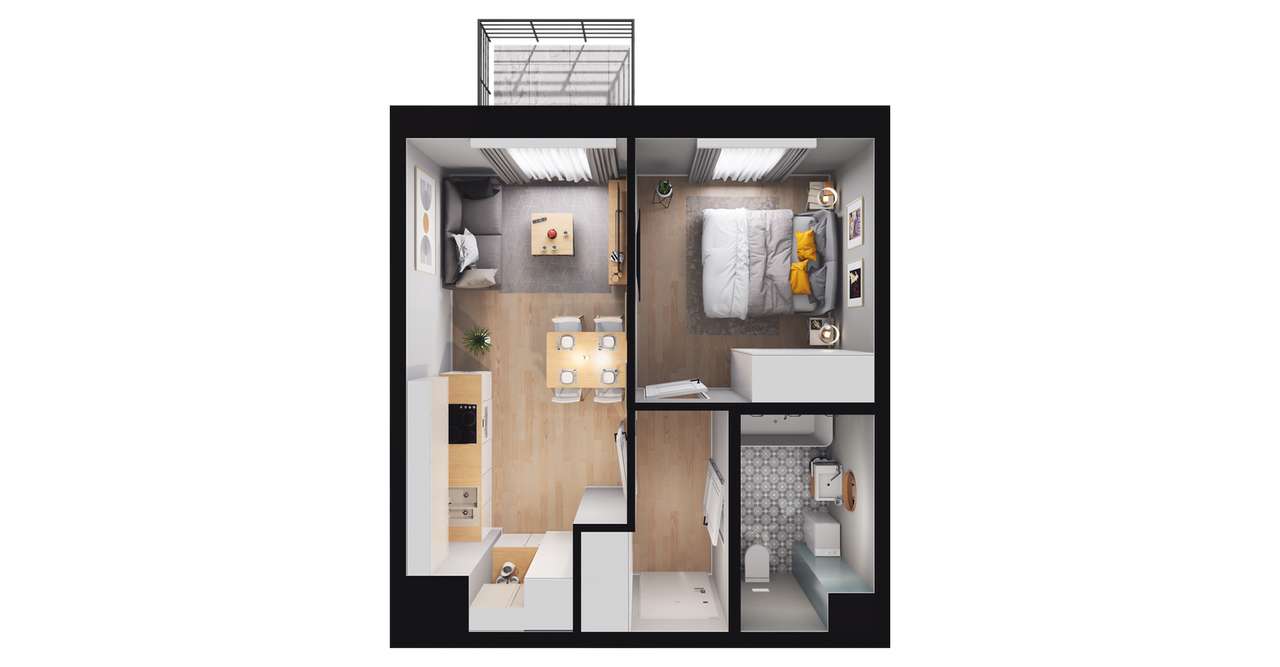 2-pokojowe mieszkanie 32m2 + balkon - Pełny obrazek: 2/8