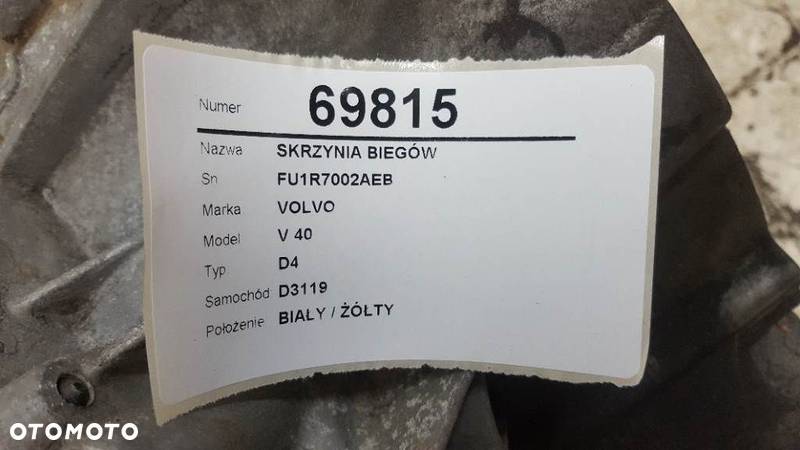 SKRZYNIA BIEGÓW VOLVO V40 liftback (525, 526) 2012 - 2022 D4 140 kW [190 KM] olej napędowy 2014 - 2022 FU1R7002AEB - 4