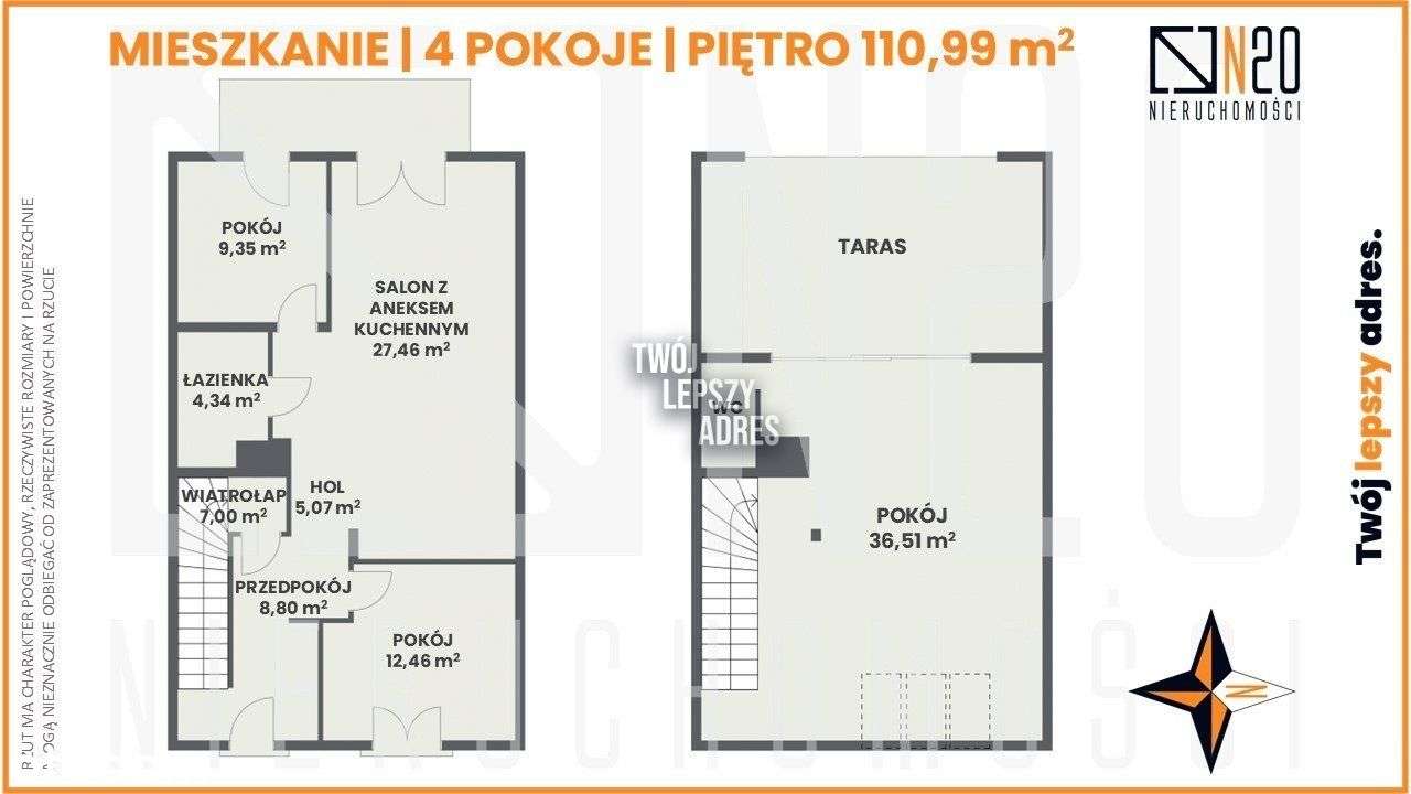 Mieszkanie 110 m2  piętro+poddasze - duży taras! - Pełny obrazek: 4/13