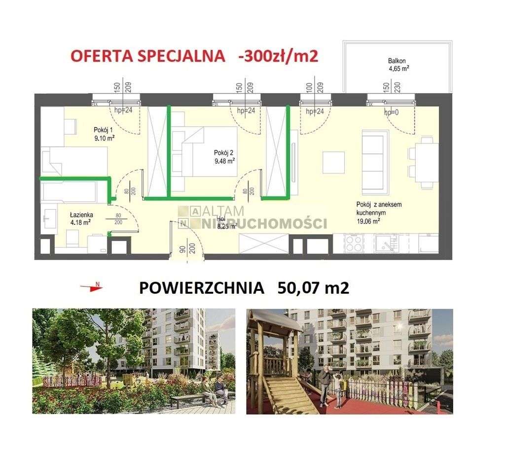 3pok 50m2 balkon|-300zł/m2|park|0%-0