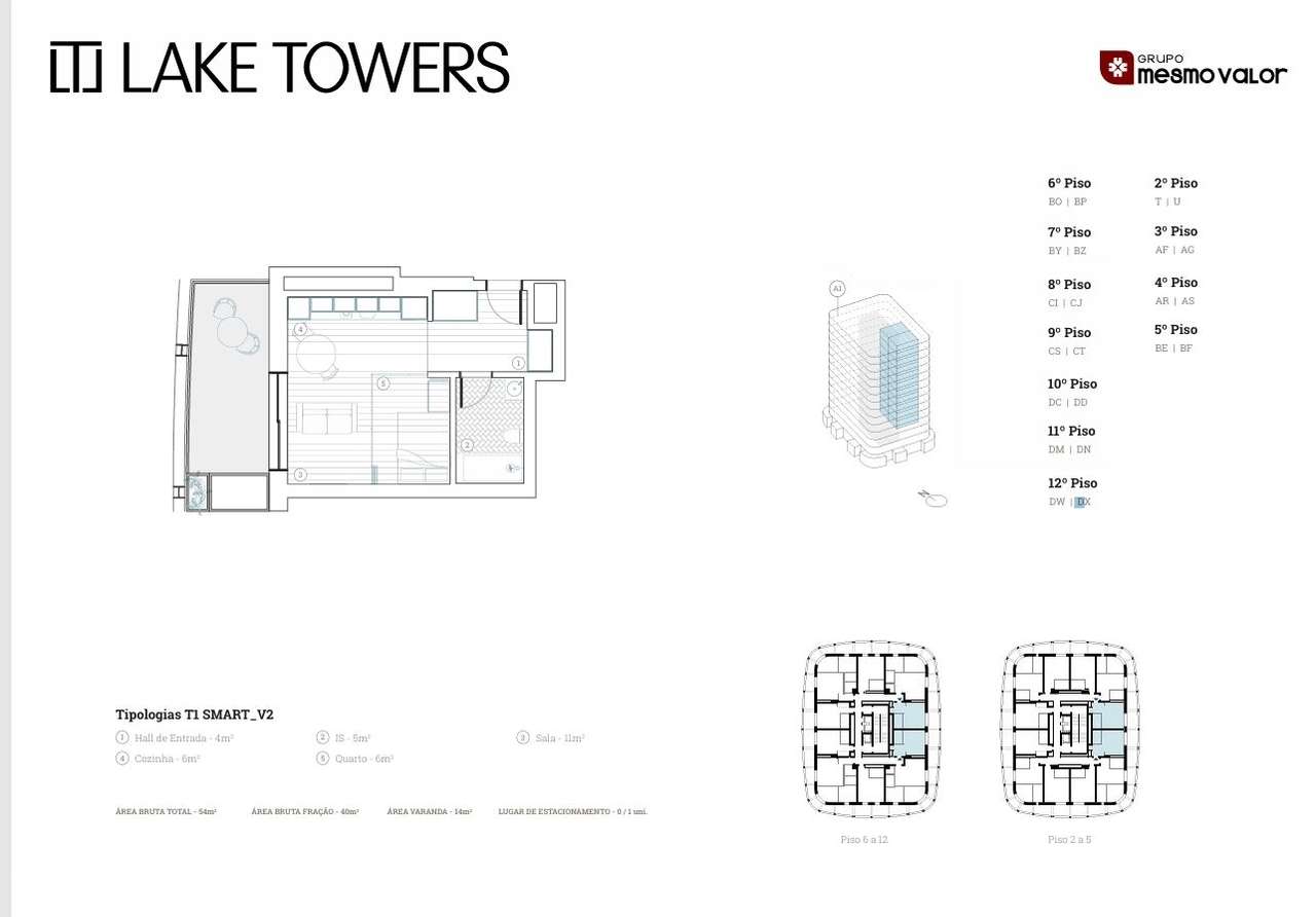 T1 Smart Novo, com varanda e lugar de Garagem, no Empreendimento Lake-21