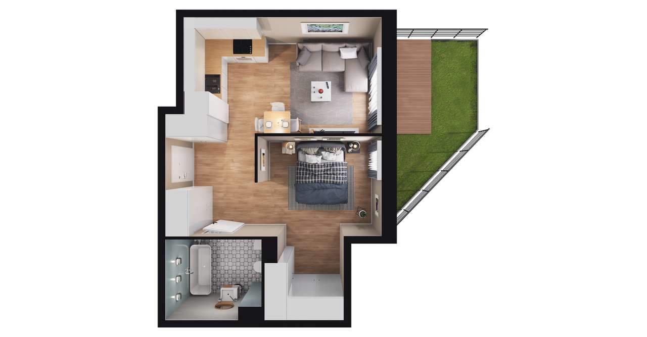 1-pokojowy apartament inwestycyjny 39m2 + ogródek - Pełny obrazek: 2/8