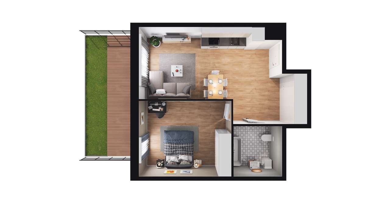 2-pokojowe mieszkanie 47m2 + ogródek - Pełny obrazek: 2/8