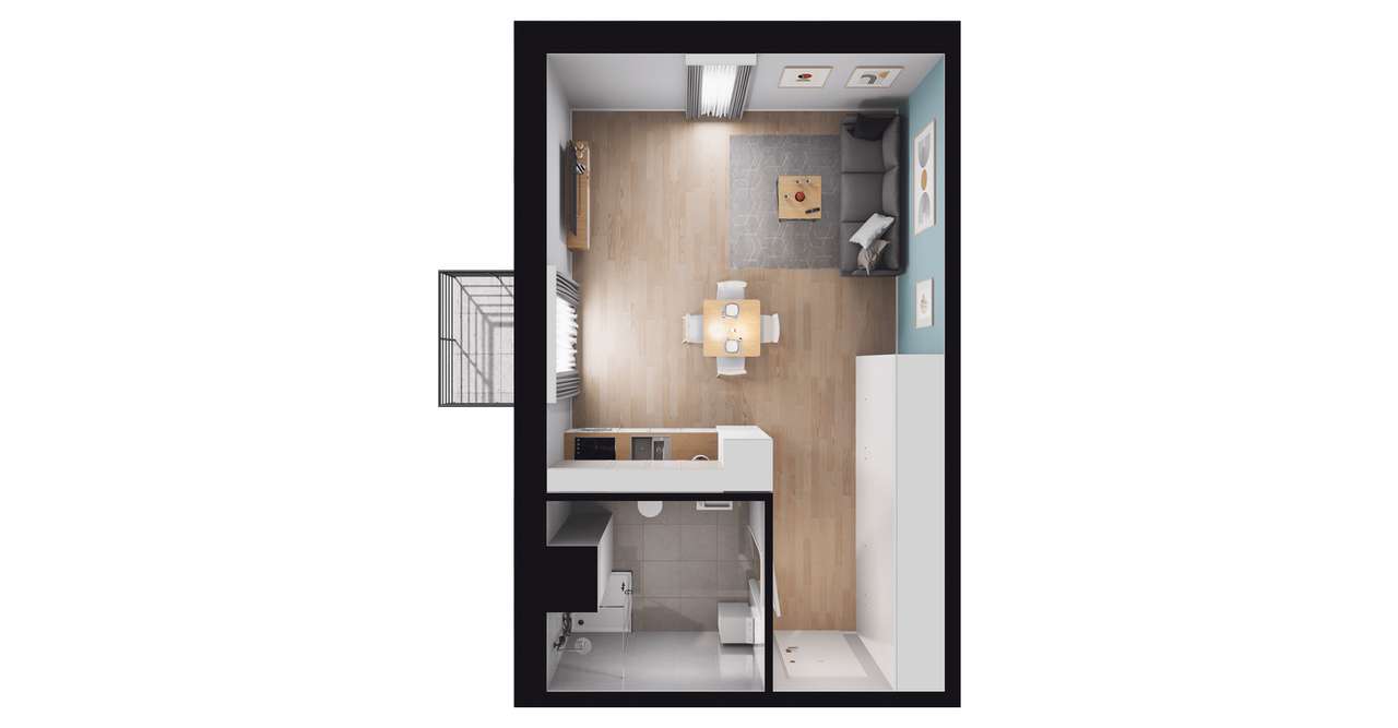 1-pokojowe mieszkanie 35m2 + balkon Bezpośrednio - Pełny obrazek: 2/7