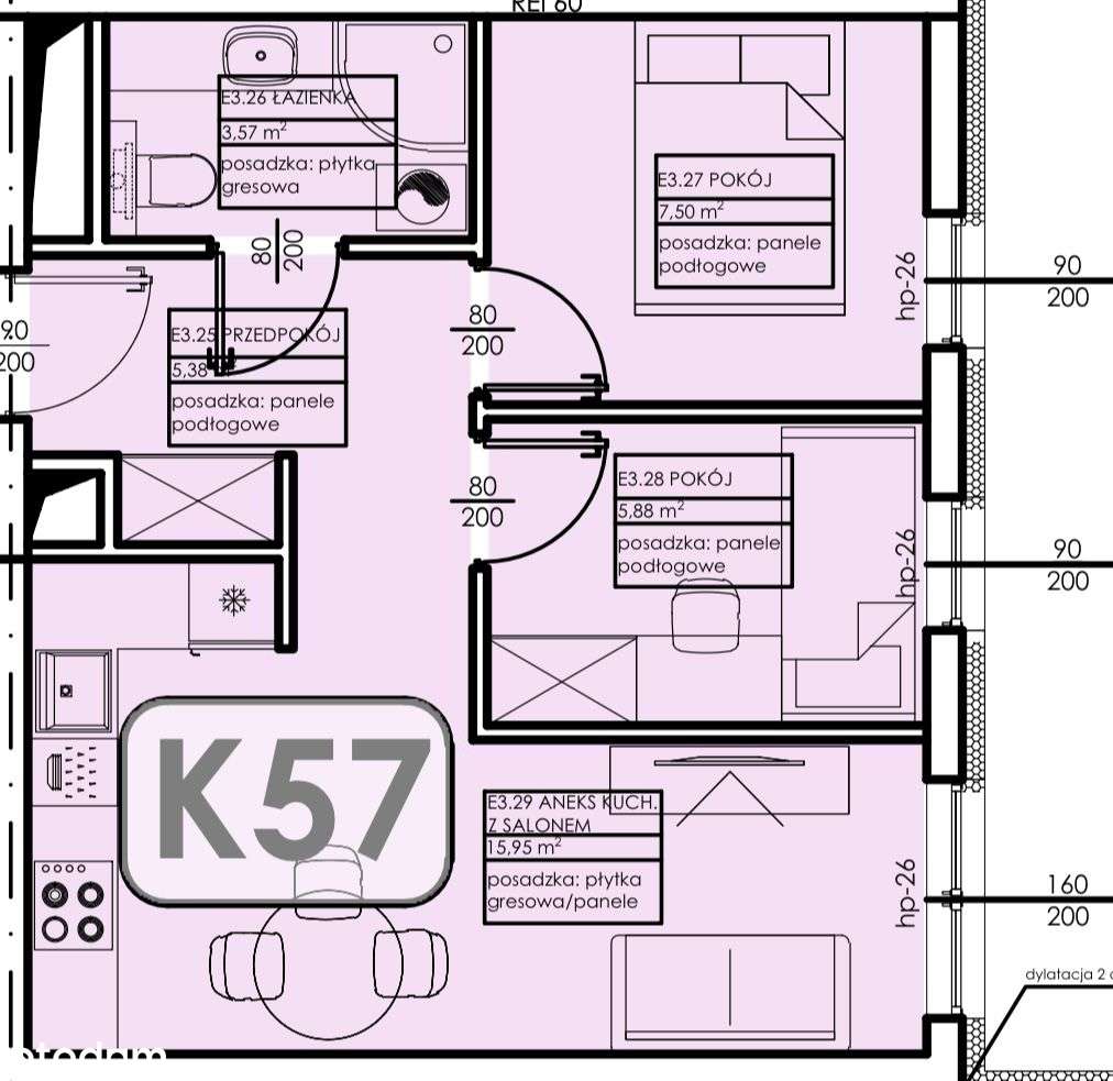 Mieszkanie 38,28 m2 - 3 pokoje - garaż - Pełny obrazek: 2/4