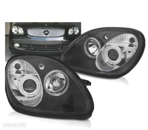 FARÓIS ANGEL EYES PARA MERCEDES SLK R170 96-04 FUNDO PRETO - 1