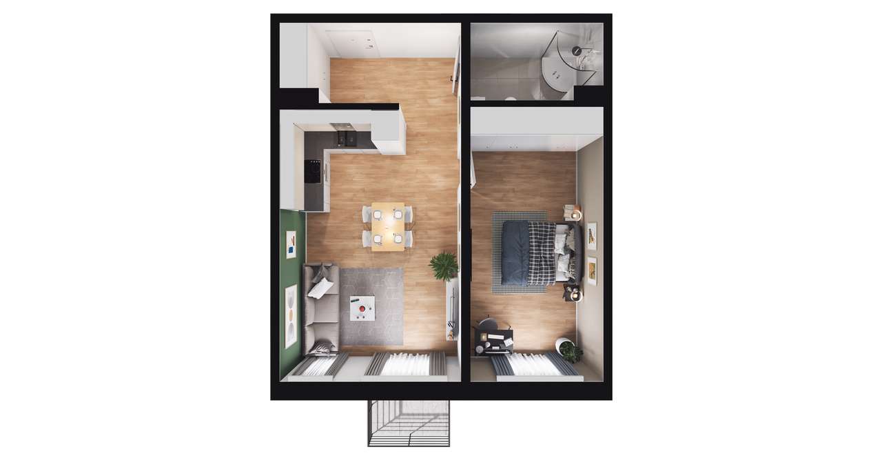 2-pokojowe mieszkanie 49m2 + balkon - Pełny obrazek: 2/8