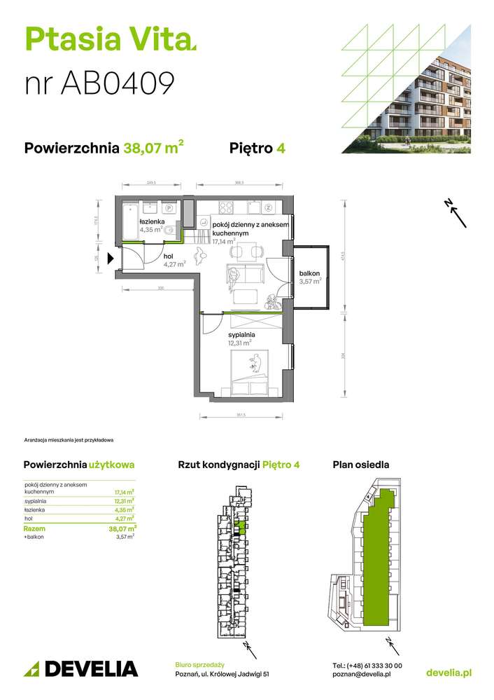 2-pokojowe mieszkanie 38m2 + balkon Bezpośrednio - Pełny obrazek: 2/6