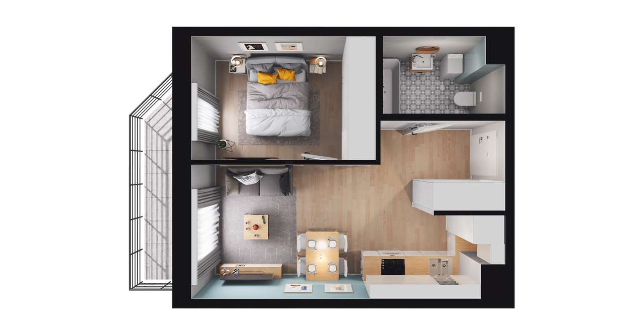 2-pokojowe mieszkanie 34m2 + balkon - Pełny obrazek: 2/8