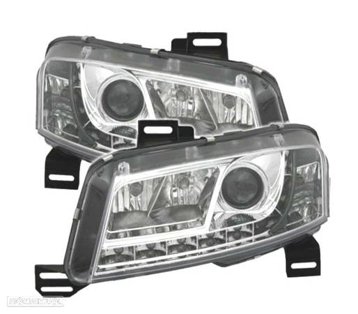 FARÓIS FRONTAIS LED LUZ DIURNA PARA FIAT STILO. FUNDO CROMADO - 1