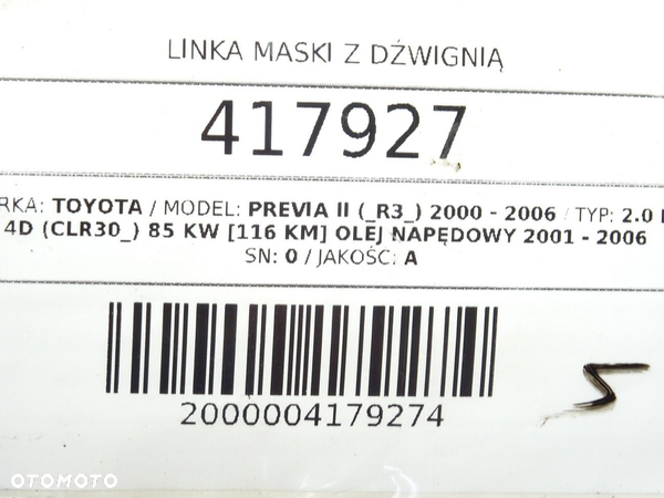 LINKA MASKI Z DŹWIGNIĄ TOYOTA PREVIA II (_R3_) 2000 - 2006 2.0 D-4D (CLR30_) 85 kW [116 KM] olej - 4