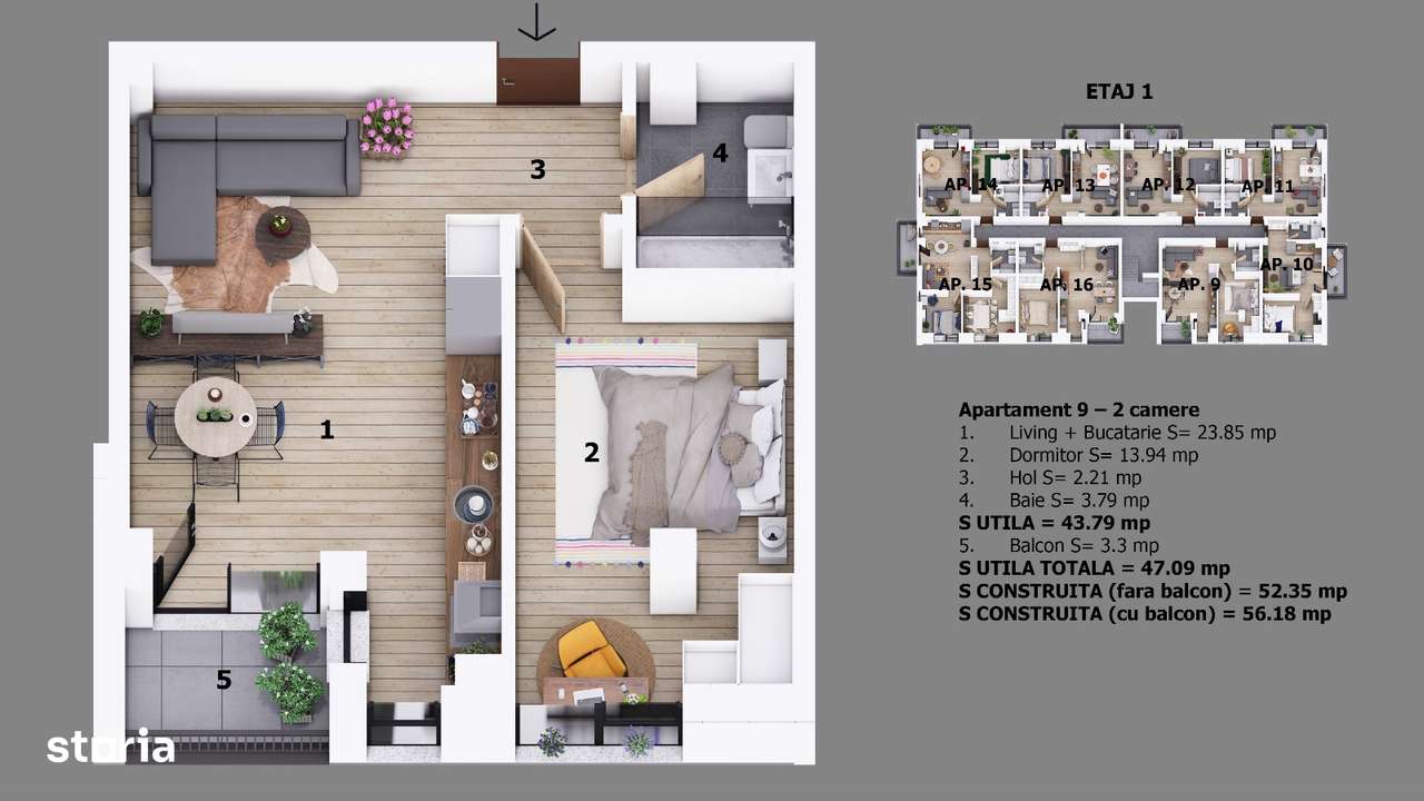 Apartament 2 camere Nichita Stanescu Ion Creanga Odaile 500m DN1-2