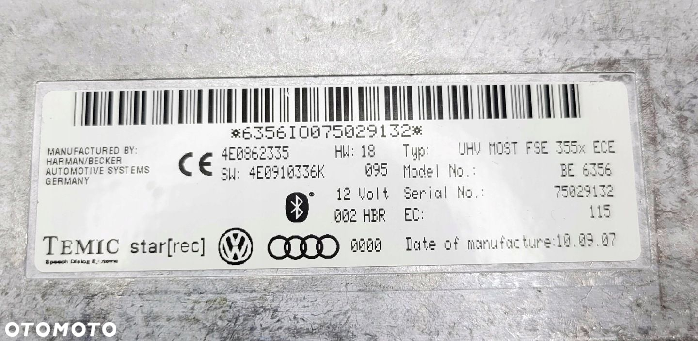 AUDI A6 C6 Q7 4L MODUŁ STEROWNIK BLUETOOTH TELEFONU 4E0910336K - 3