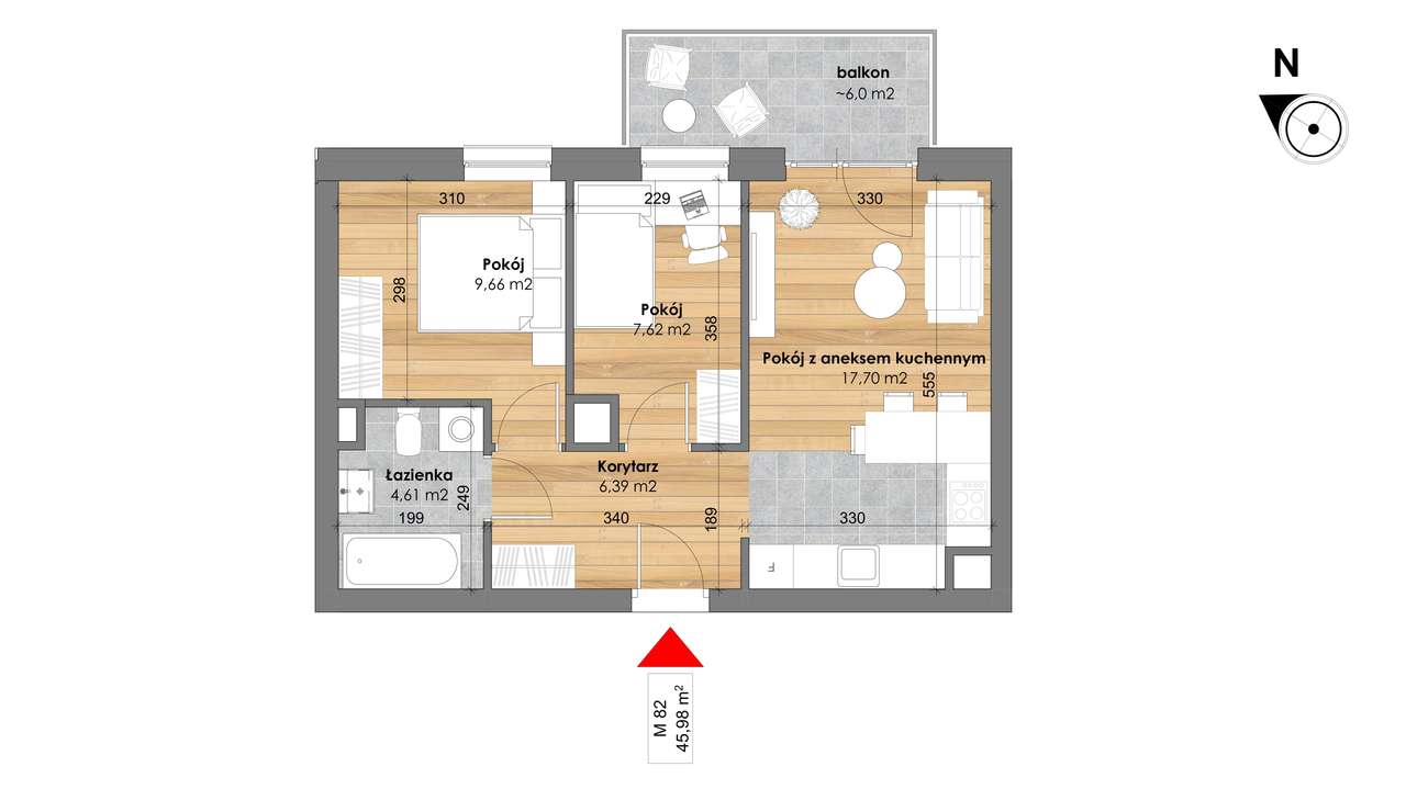 Trzy pokoje na 45,98 m2 , Idealne (82) - Pełny obrazek: 2/18
