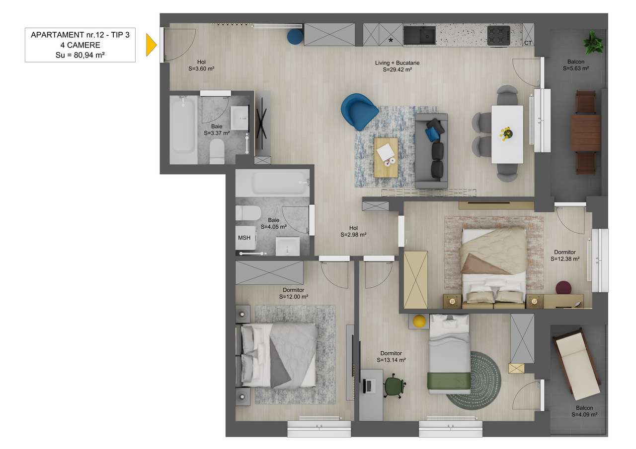 Apartament 4 camere – Doamna Stanca, Șelimbăr, bloc finalizat, parcare - Imagine principală: 4/18