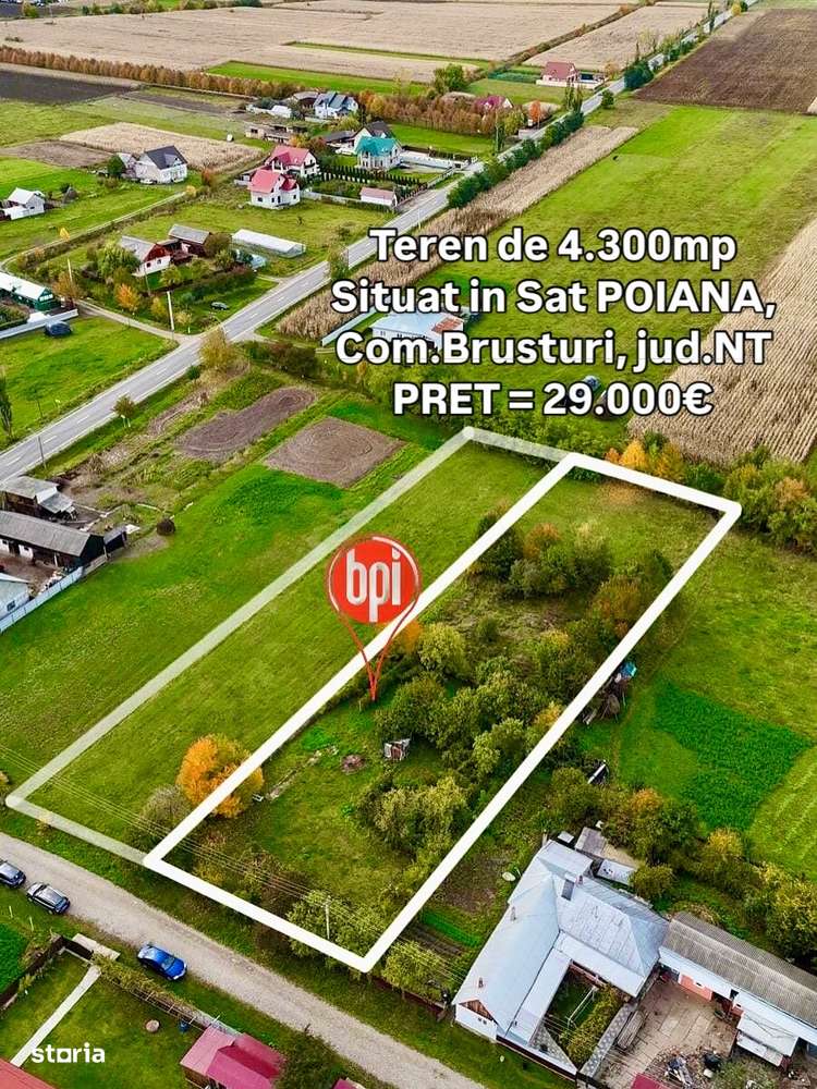 SE VINDE Teren de Casa de 4.300mp, situat in Poiana, Com.Brusturi, NT-0