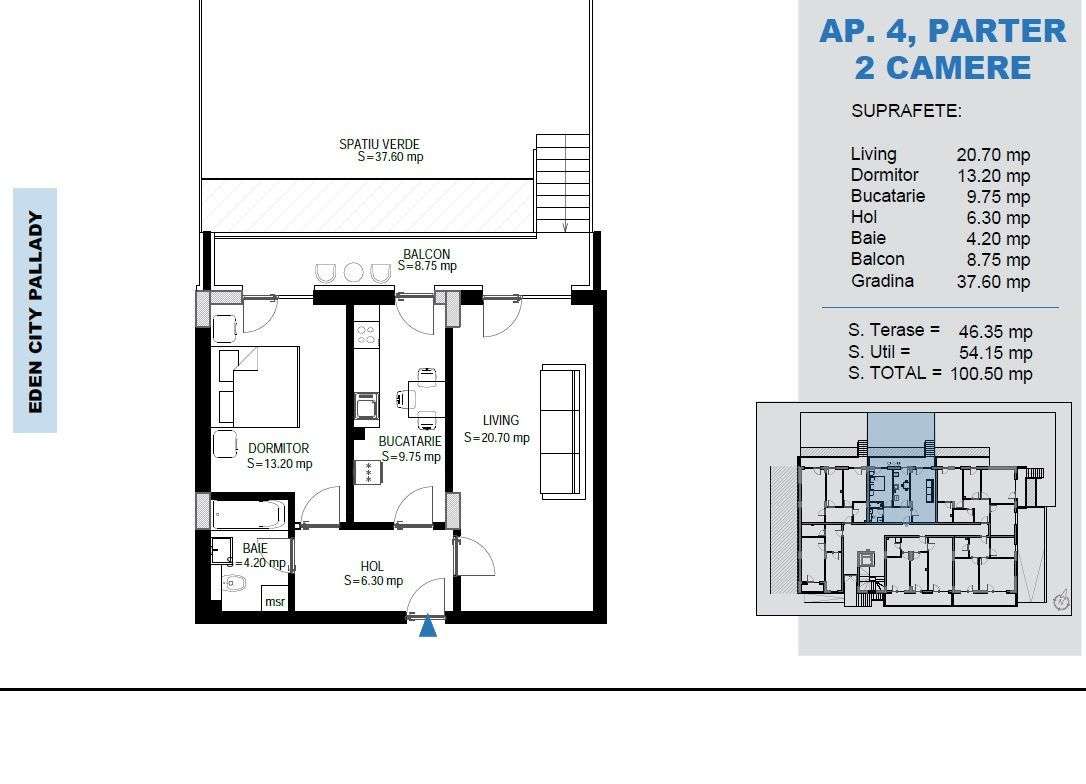 AP. 2 CAM. DECOMANDAT+GRADINA IN BLOC PREMIUM P+3 / COMISION 0%! - Imagine principală: 1/3