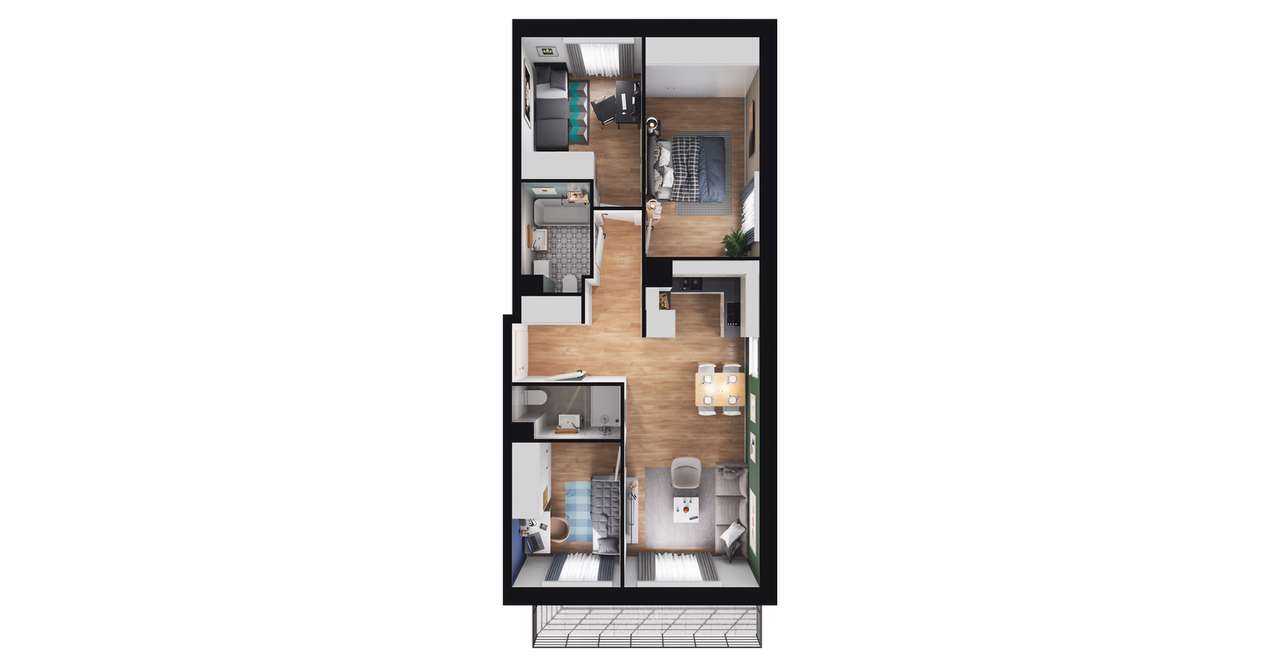 4-pokojowe mieszkanie 61m2 + balkon - Pełny obrazek: 2/7