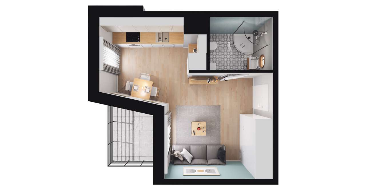 1-pokojowe mieszkanie 26m2 + balkon - Pełny obrazek: 2/8