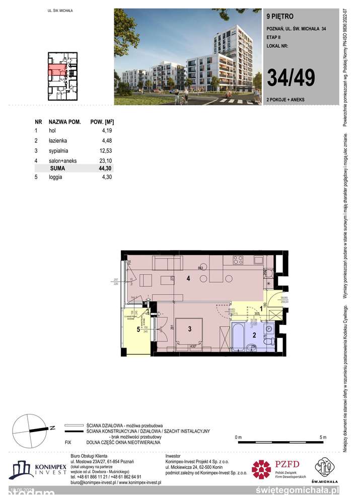 2-pokojowe mieszkanie 44m2 + loggia Bez Prowizji - Pełny obrazek: 2/9