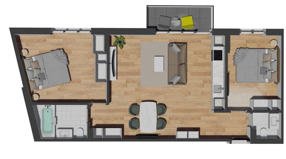 Apartament de 3 camere semifinisat, 72,04 mp, balcon 4,20 mp, zona VIV