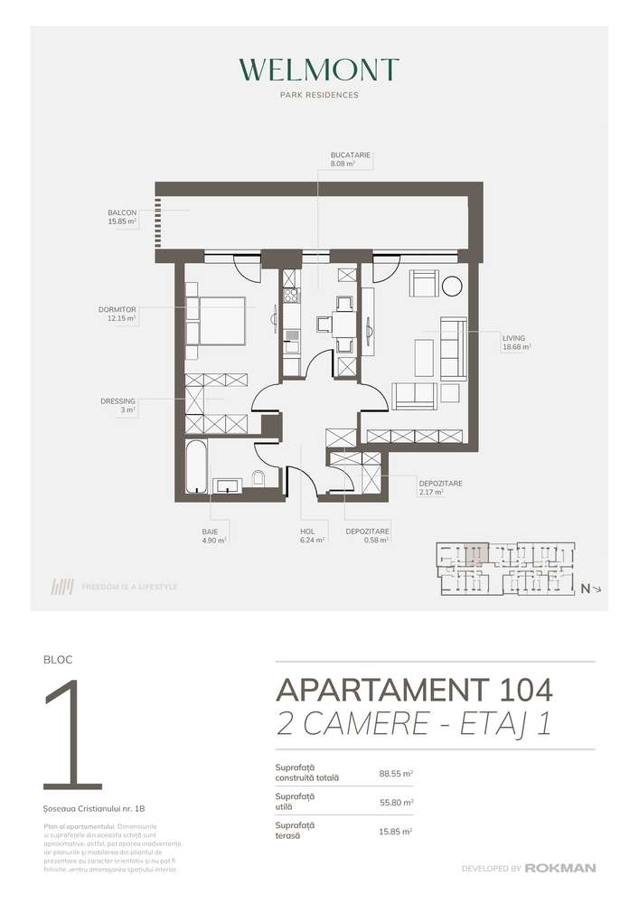 Dezvoltator Apartament doua camere Welmont/Rokman - Imagine principală: 4/11