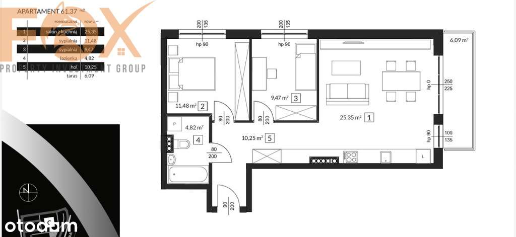 3 pokoje, 61,05m2, ul. Narutowicza 140-14