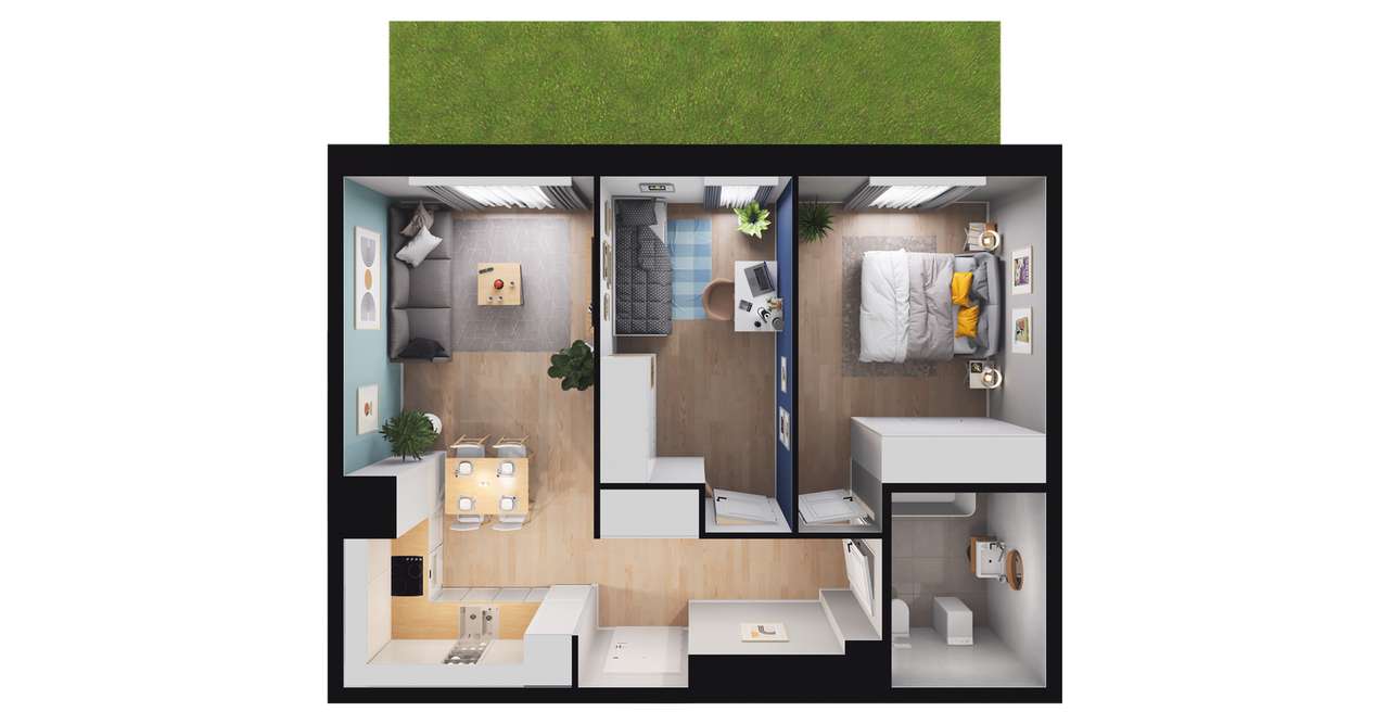 3-pokojowe mieszkanie 52m2 + ogródek - Pełny obrazek: 2/8