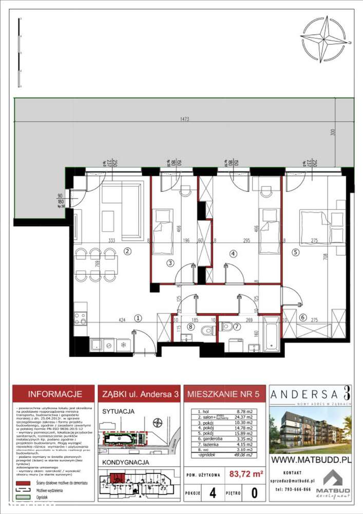 Nowe mieszkanie 4-pokojowe 83,72 m² z ogródkiem – Ząbki, ul. Andersa 3 - Pełny obrazek: 2/9