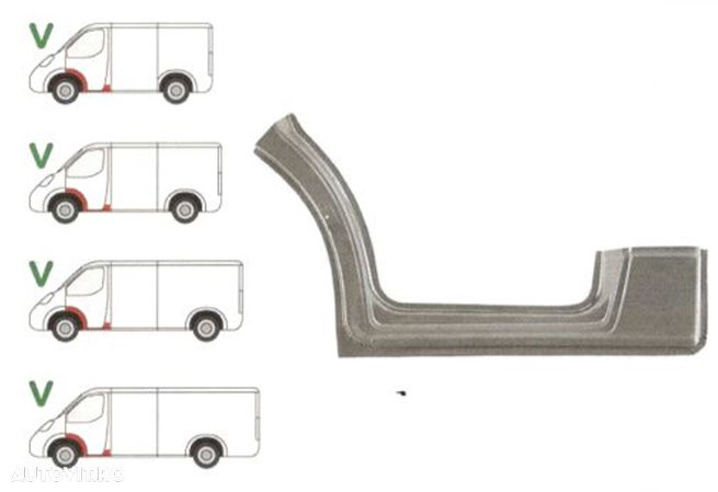 Prag Mercedes Sprinter 209-524 (W906) 07.2006-2017, VW Crafter (2E) 12.2005-04.2017, stanga/dreapta, sub usa fata, cu 1/3 segment interior aripa fata - 1