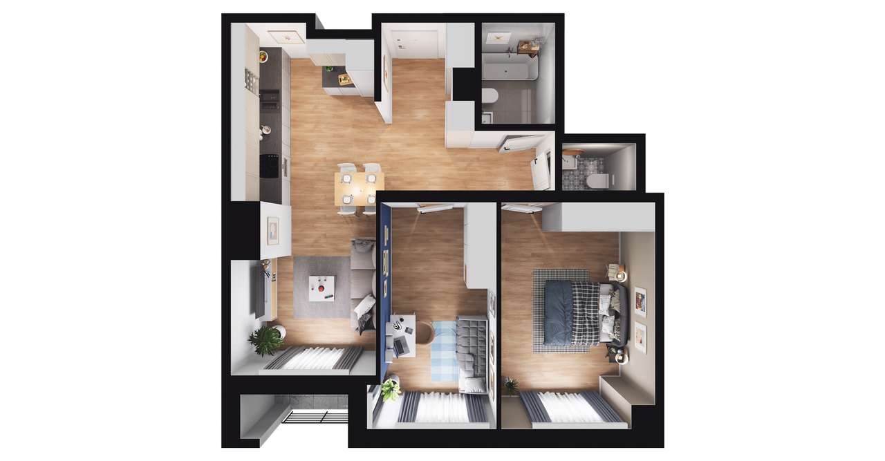 3-pokojowe mieszkanie 61m2 + loggia Bezpośrednio - Pełny obrazek: 2/8