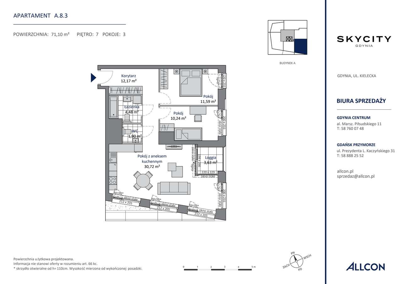 3-pokojowe mieszkanie 71m2 + loggia - Pełny obrazek: 2/7