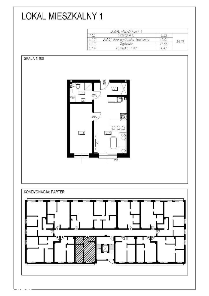 Mieszkanie 3 pokoje o pow. 39,36 m2