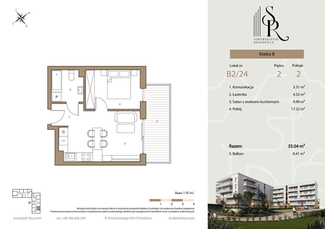 2-pokojowe mieszkanie 35m2 + balkon - Pełny obrazek: 2/7