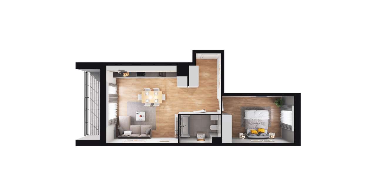 2-pokojowe mieszkanie 45m2 + loggia Bezpośrednio - Pełny obrazek: 2/8