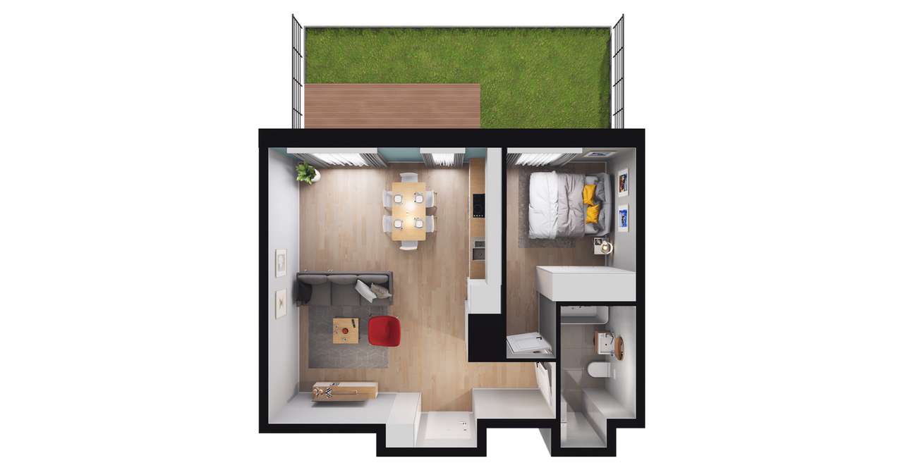 2-pokojowe mieszkanie 44m2 + ogródek - Pełny obrazek: 2/8