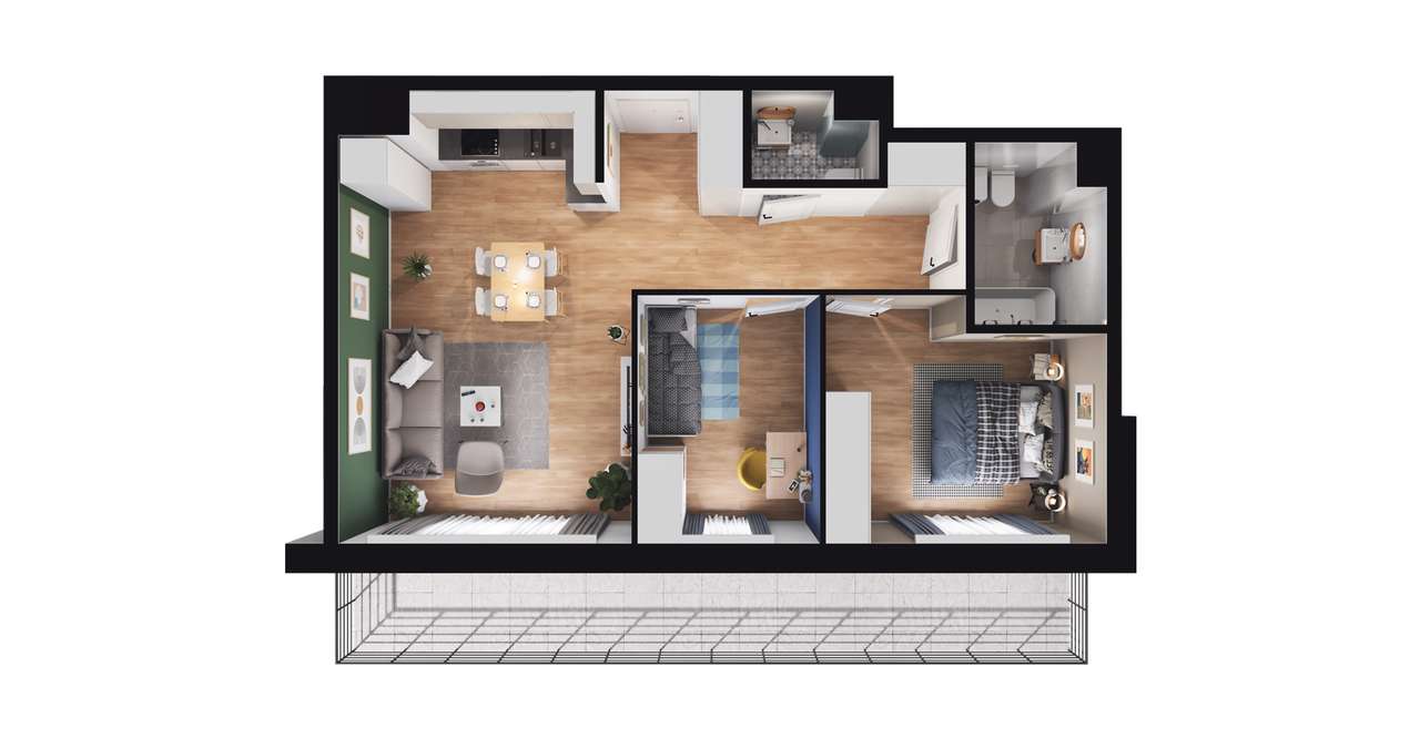 3-pokojowe mieszkanie 57m2 + balkon - Pełny obrazek: 2/8