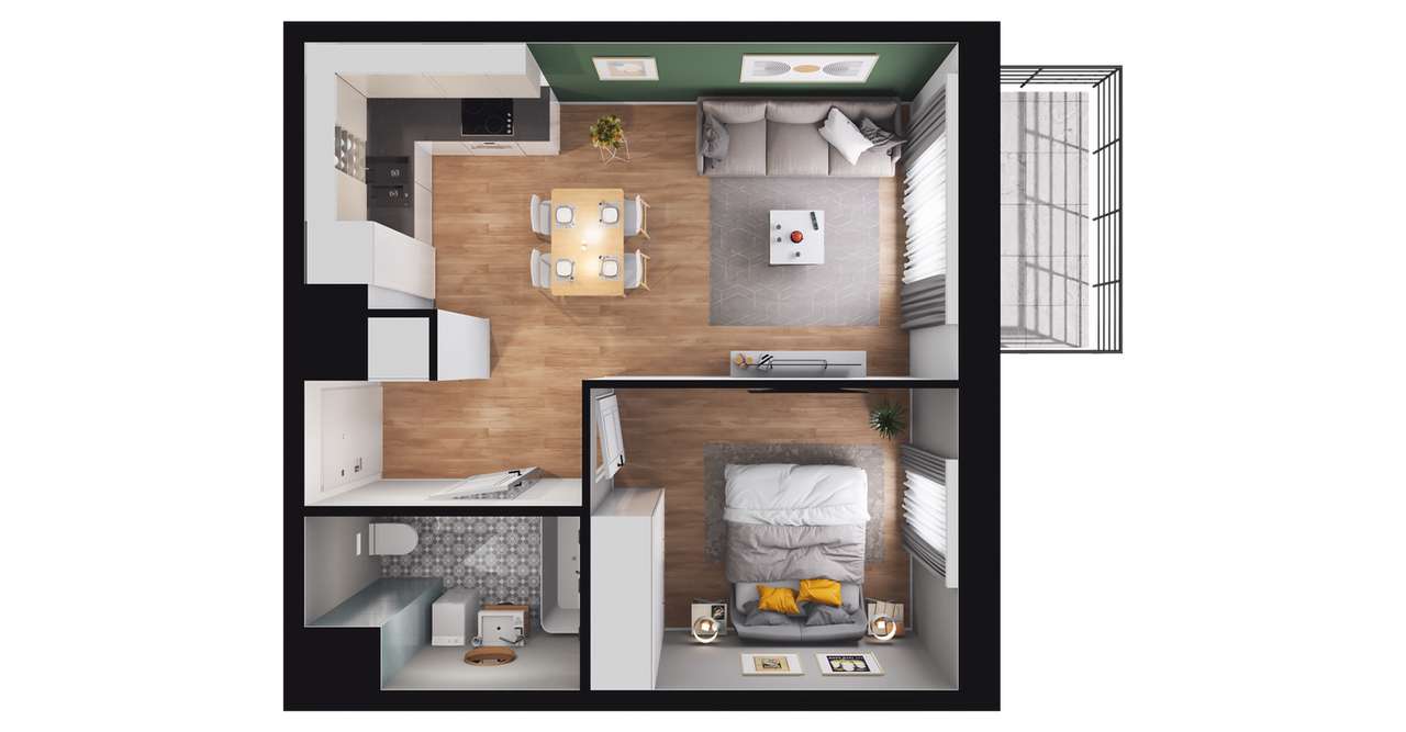 2-pokojowe mieszkanie 36m2 + balkon - Pełny obrazek: 2/8