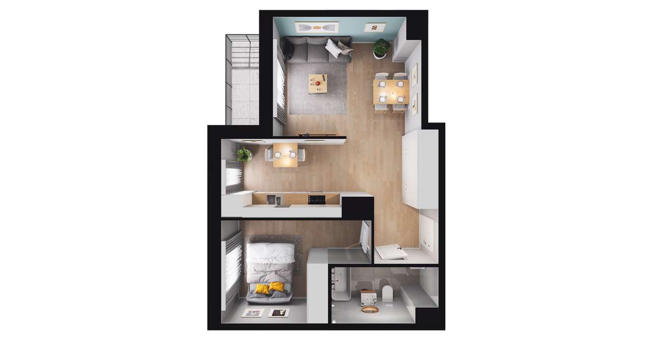 2-pokojowe mieszkanie 46m2 + loggia - Pełny obrazek: 2/8