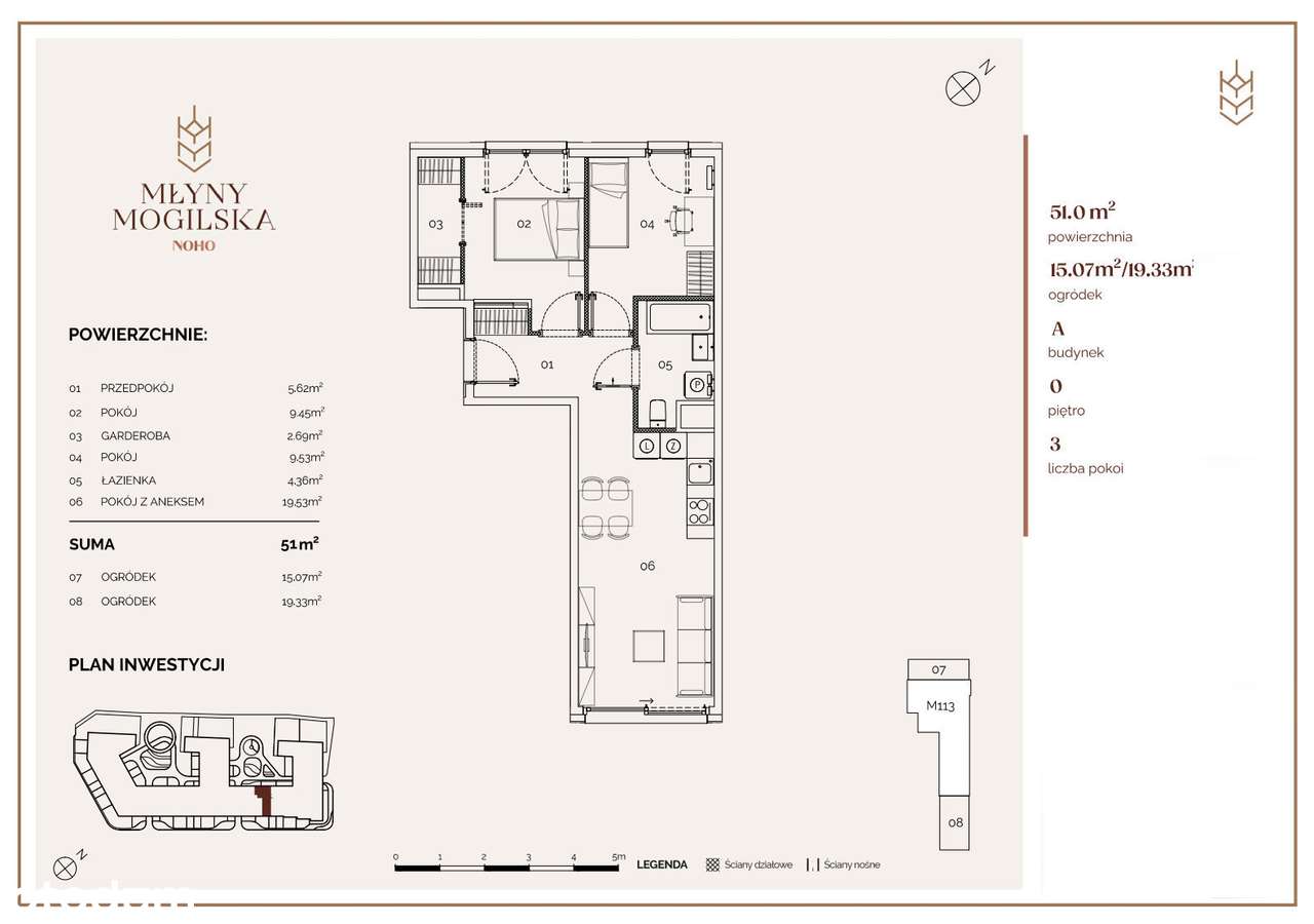 Loftowe 3 pokoje z 2 ogródkami | 51 m² | Młyny Mogilska-19