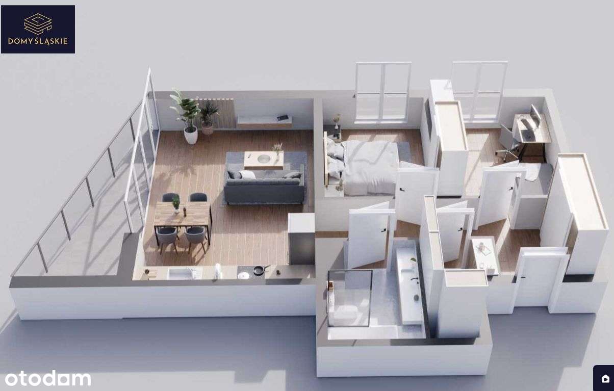 A12 - 3 pokoje + pralnia + balkon - Pełny obrazek: 1/8