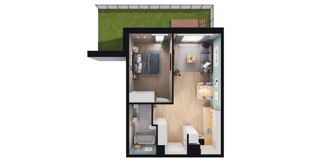 2-pokojowe mieszkanie 45m2 + ogródek Bezpośrednio - Pełny obrazek: 2/8