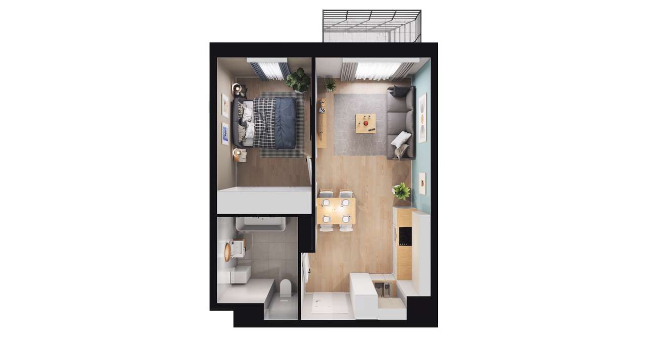 1-pokojowe mieszkanie 35m2 Bez Prowizji - Pełny obrazek: 2/8