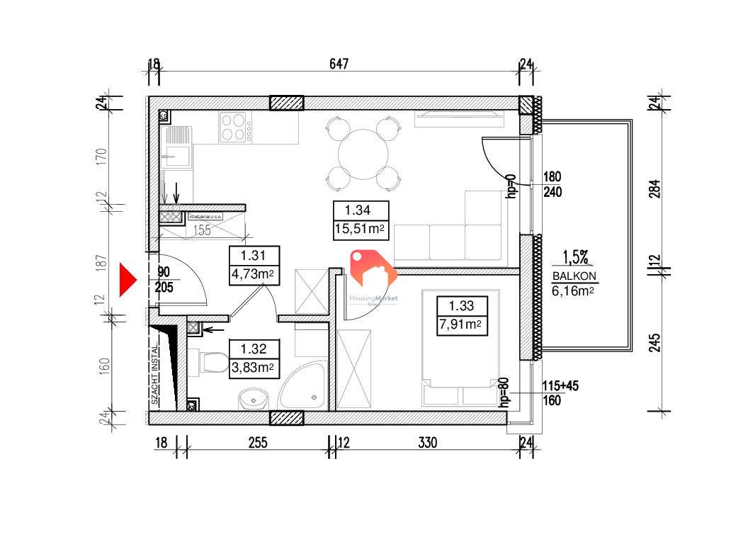 2 Pokoje 31,98m2 Deweloperskie Bez Pcc/prowizji - Pełny obrazek: 2/5