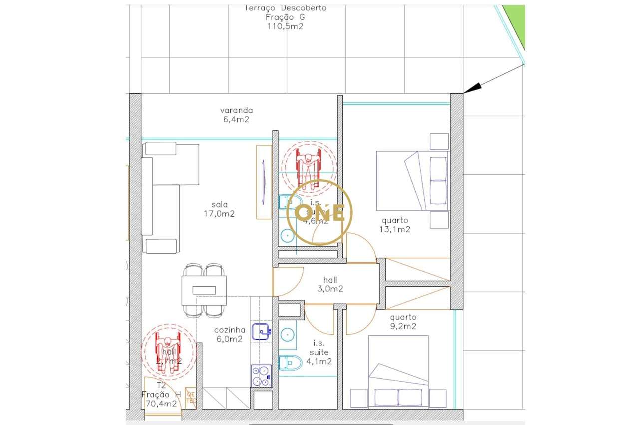 Excelente T2 com 70.4m2 no edifício Antas Redidence II para venda - Grande imagem: 4/4