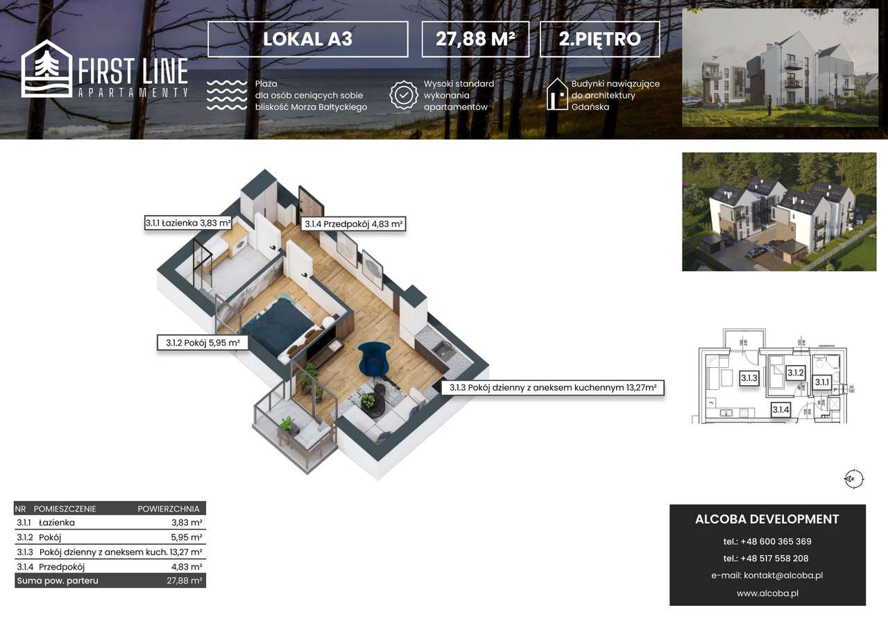 First Line Apartamenty | mieszkanie 2-pok. | A3 - Pełny obrazek: 2/7