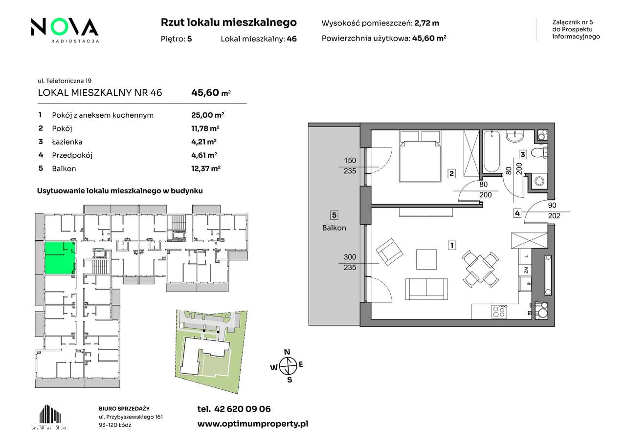 2-pokojowe mieszkanie 45m2 + balkon - Pełny obrazek: 2/7